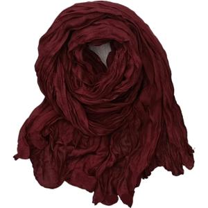 Solid Color Pleated Scarf Retro Green Thin Long Strip Shawl for Men and Women Winter Warm Silk Feel (180CM)