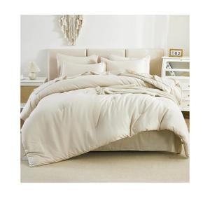 Litanika Bed in a Bag King Beige - 7 Pieces King Size Comforter Set Bedding Comforter Sets, Solid Fluffy Bed Set with Comforter, Sheets, Pillowcases & Shams