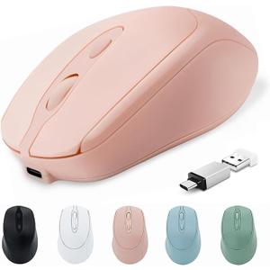 Wireless Bluetooth Mouse USBC for MacBook Air Laptop, USB C Rechargeable Wireless Mouse Compatible with Mac Desktop/Surface Pro Portable Computer Mice (BT5.2/3.0, 2.4G USB A, Type-C) (Pink)