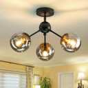 SZXYKEJI 3Light Chandelier ，Vintage Semi Flush Mount Ceiling Light Fixture with Glass Globe， Black Ceiling Light for Hallway Stairway Porch Entryway Kitchen Bedroom Laundry Farmhouse..