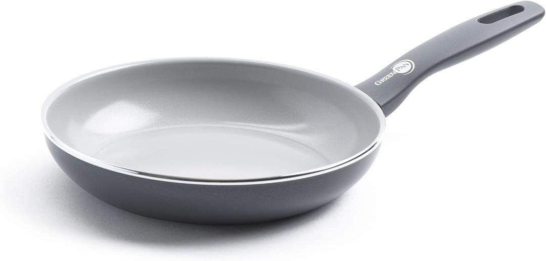 GreenPan Dover Healthy Ceramic Nonstick, 8" Frying Pan Skillet, PFAS-Free, Dishwasher Safe, Comfort Grip Handle, Grey (Gray)