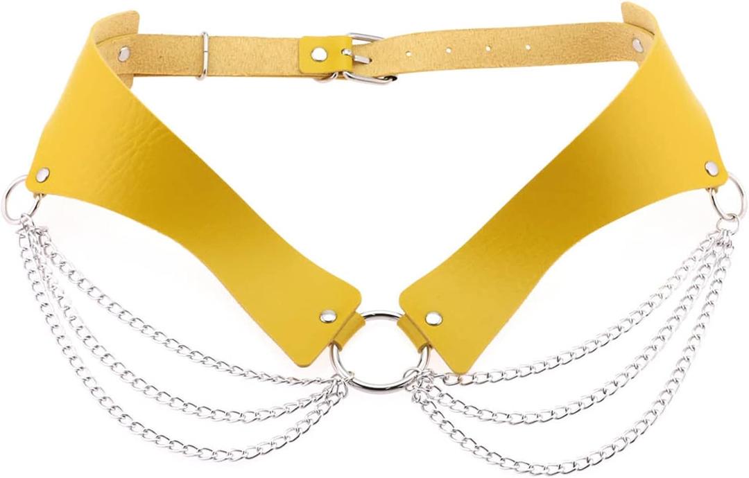 eYLun Women Girls Leather Waist Belt Punk Chain Leather Body Waist Belt Goth Layered Accessories Belt (Yellow)