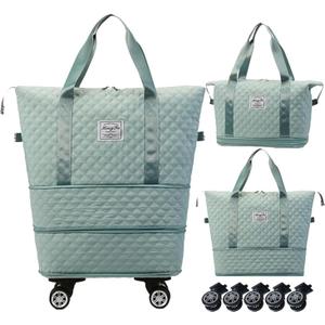 Expandable Foldable Wheeled Travel Duffle Bag - Detachable Rolling Wheels Carry On Gift