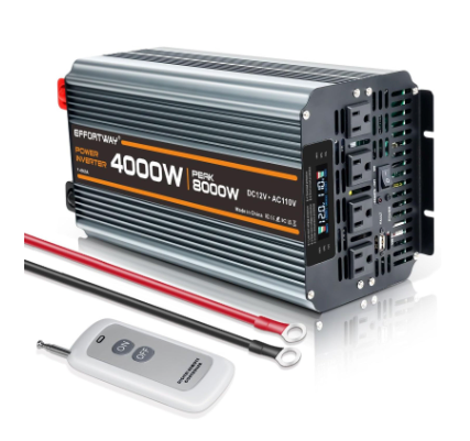 4000w Power Inverter DC 12V to AC 110V/120V Converter with 8000w Peak.Comes with LCD Display, Wireless Controller,4AC outlets 1USB.RV Inverter,Suitable for Camping,and Off-Grid Solar Inverter Systems