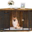 YITAHOME Corner Dog Crate Furniture, 43.7" Wooden Dog Kennel with Dog Cushion, Dog Kennel Corner Wooden End Table for Small Medium Dogs, Brown