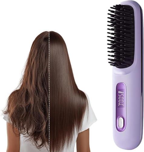 2026 Upgraded Go Brush - Pro for Short Hair - Cordless Straightening Brush with Fast Heat, 3 Temperature Settings, Ionic & Ceramic Care, 2500mAh USB-C Rechargeable for Frizz-Free Styling (Purple)