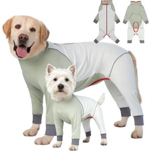 Dog Onesie Coat - Water-Repellent & Stretchable, Dirt-Resistant Outdoor Puppy Suit with Reflective Strips | Controls Shedding | for Small, Medium, Large Dogs (Beige, XL(Weight 13-22 lbs))