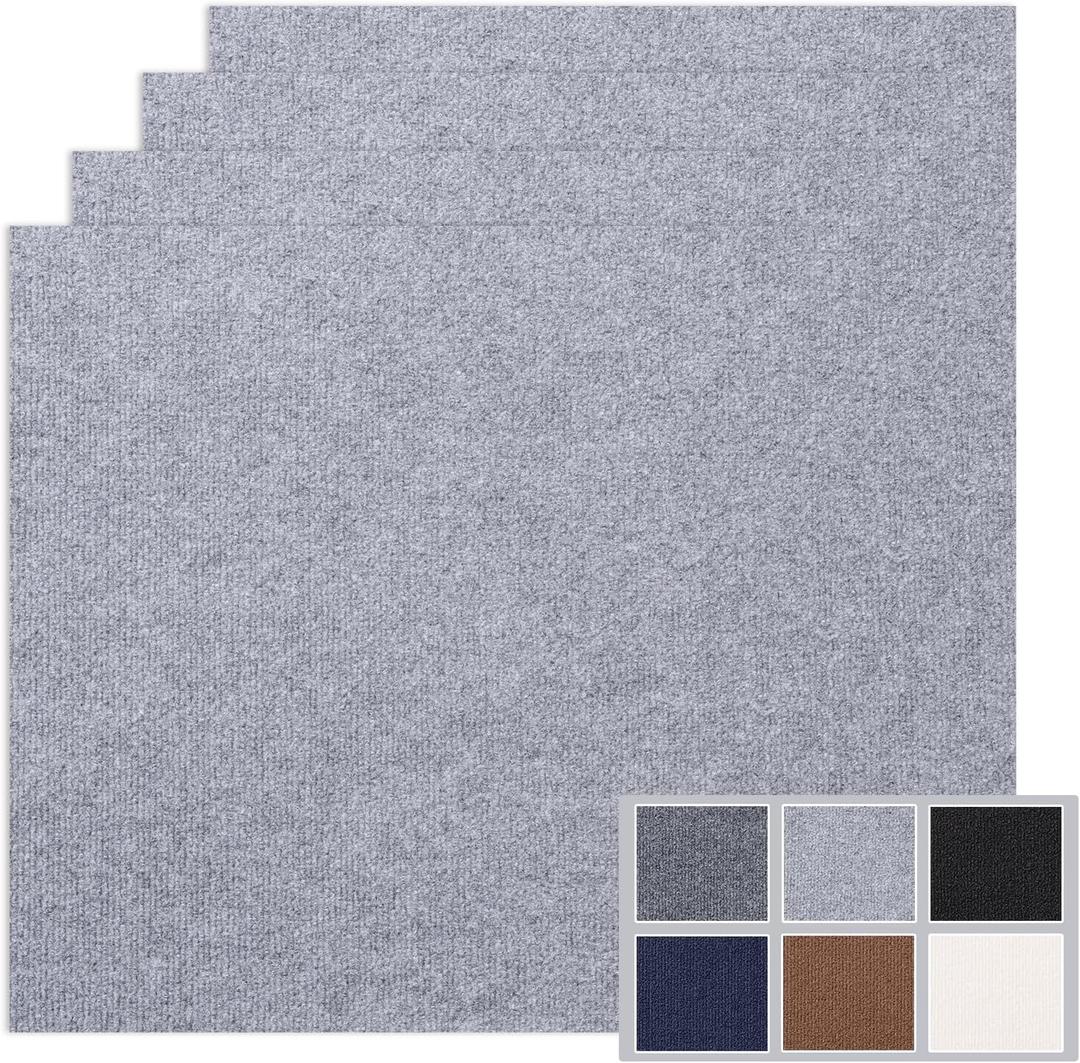 Peel and Stick Carpet Floor Tiles 12x12 Inch, 30 Pack Tile Carpet Squares, 4.5mm Thick Self Adhesive Carpet Tiles, Easy to Install, Durable Non-Slip Polyester for Home Office Light Grey