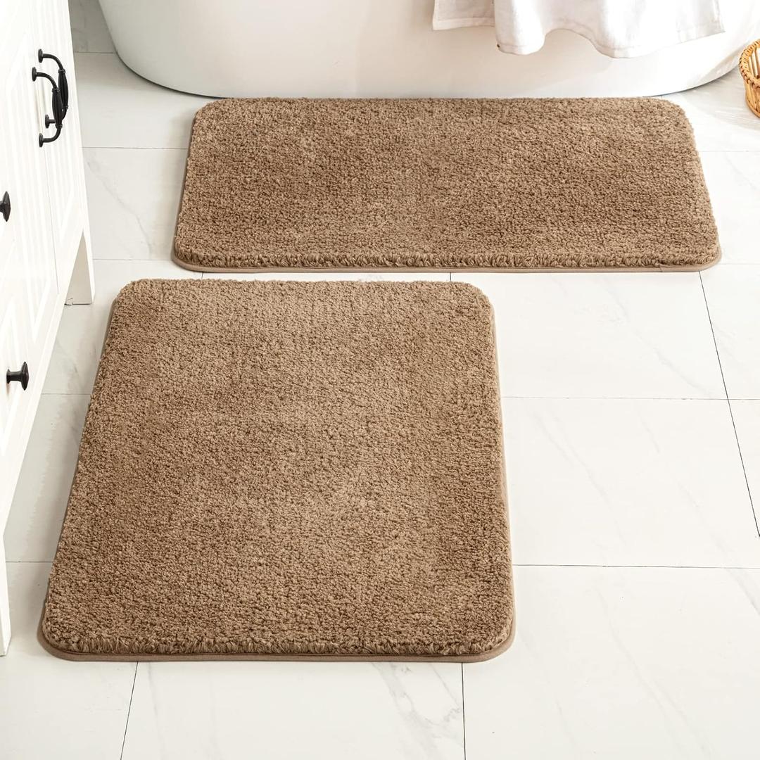 MIULEE Light Brown Bathroom Rugs Set 2 Piece, Non Slip Bath Mat with Absorbent Microfiber, Ultra Soft Thick Rugs for Bathroom Floor Tub Shower, Machine Washable (24 x 36 Inches)