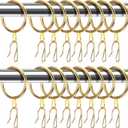 Qunclay 100 Set 1.65 Inch Metal Curtain Rings with Eyelets Curtain Hooks for Drapes and Metal Curtain Drapery Pin Hooks for Window Door Shower Curtain Rings (Golden)