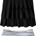 UIQUR Girls Swimsuit Two Pieces Bikini Set Ruffle Bathing Suits Adjustable Straps with Padad Tankini Swimwear (11-12 Years, Black Stripes)