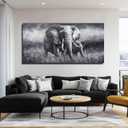 ZHENGYIN Elephant Wall Art 29x58 Inch, Black and White Canvas Print, Large African Safari Animal Wall Art for Living Room, Dining Room, Bedroom, Hallway, Office Decor, Horizontal Elephant Picture