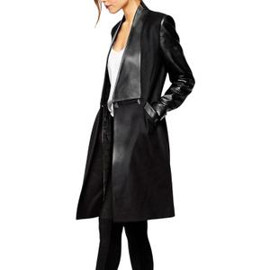 xxxiticat Women's Black Leather Jacket Long Sleeve Lapel Collar Windbreaker Double Breasted PU Leather Trench Blazer Coat (X-Large, Black)