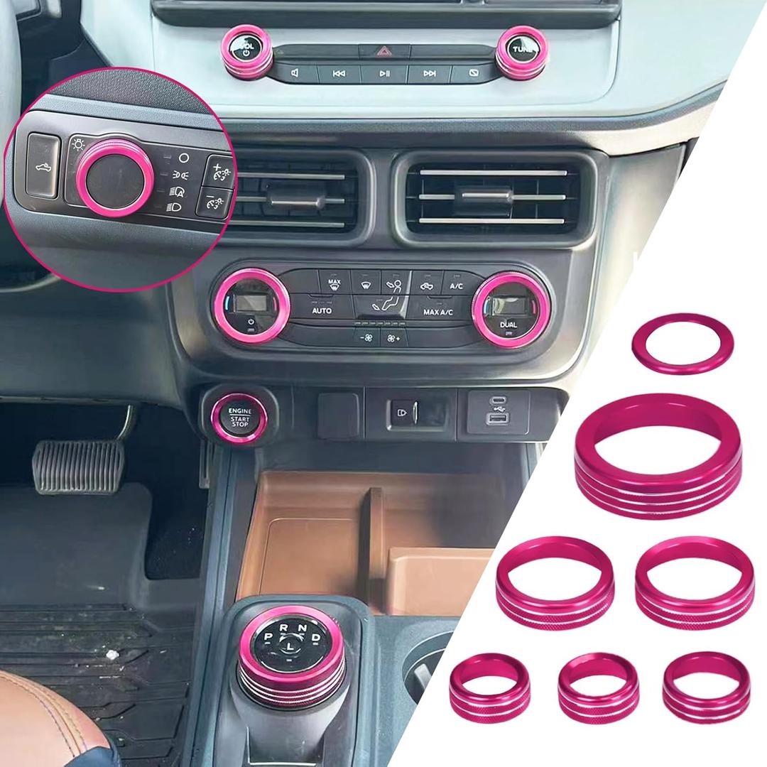 for Ford Maverick 2022 2023 2024 Interior Accessories Center Consoles AC Volume Headlight Switch Knob Button Cover Trim Aluminum 7pcs (Pink, for 2022 2023 2024 Maverick)