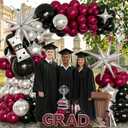 Graduation Balloon Garland Arch Kit, Burgundy and Black Balloons Grad Caps Diplomas Star Foil Balloon Maroon Wine Dark Red Black Silver Latex Balloons for Class of 2026 Congrats Grad Party Decoration