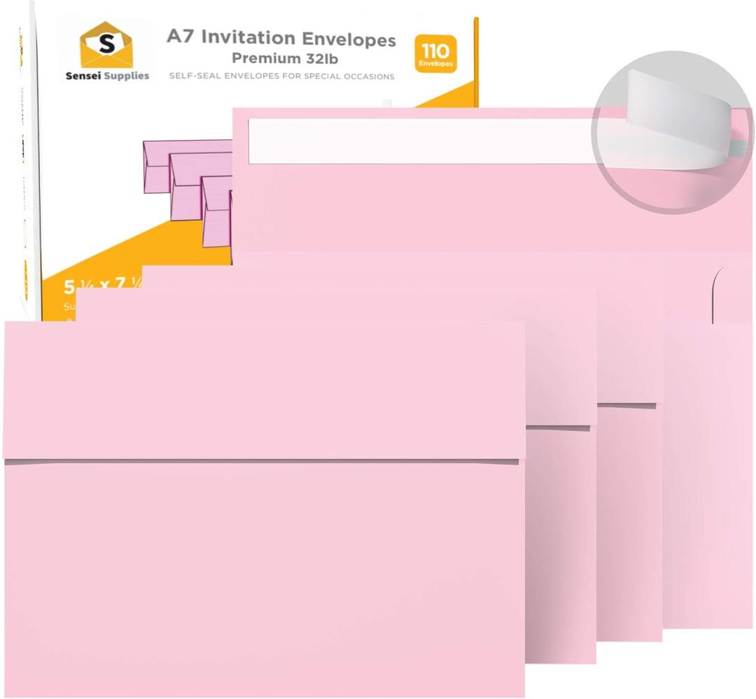 110 5x7 Pink Invitation Envelopes - for 5x7 Cards - A7 - (5  x 7  inches) - Perfect for Weddings, Graduation, Baby Shower - 120 GSM - Peel, Press & Self Seal - Square Flap (110 - Single Pack)