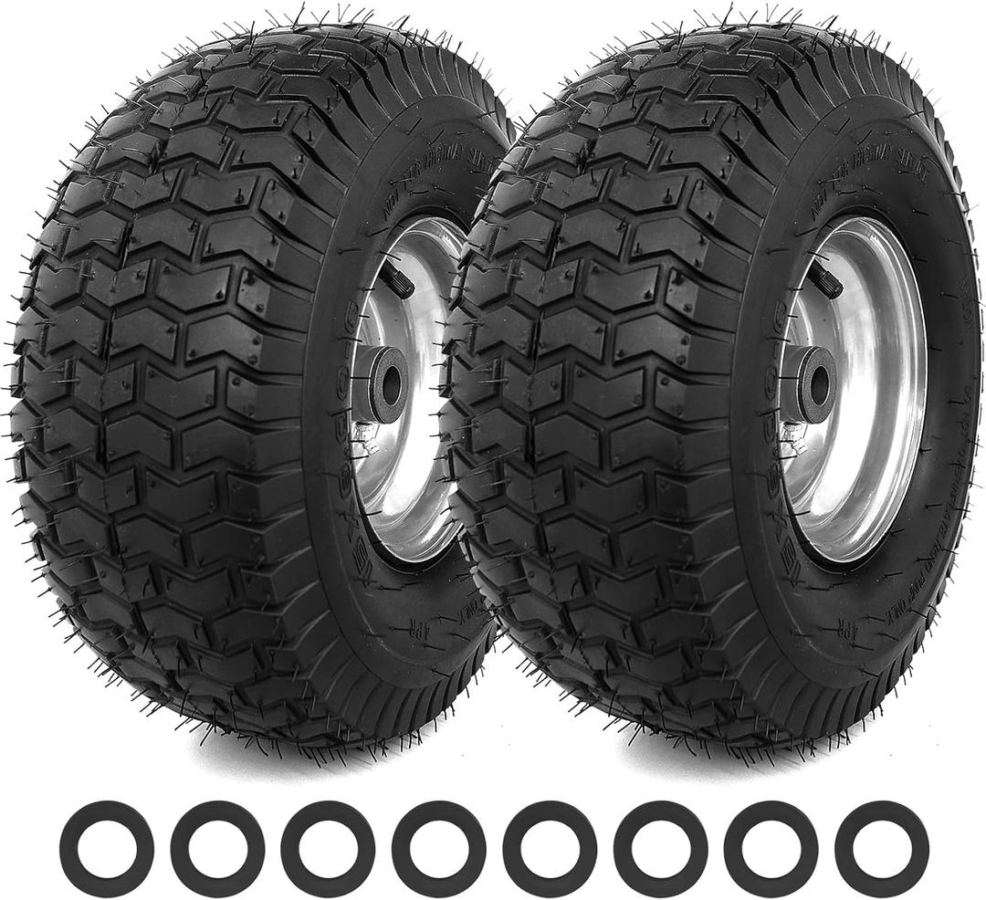 15x6.00-6 Replacement Lawn Mower Tires - 2 Pack Heavy Duty15x6.00-6nhs Rubber Tire and Wheel - Riding Lawn Mower Tires with Bearing Bore 3/4 Inch - Compatible with Most Riding Mowers and Lawn Tractors