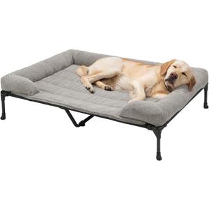 Veehoo Cooling Elevated Dog Bed Add Removable Corduroy Bolster Cushion Mat, 53" x 33" Washable Dog Couch Bed, Raised Pet Cot with Breathable Teslin Mesh, No-Slip Feet, Grey, CWC2439D