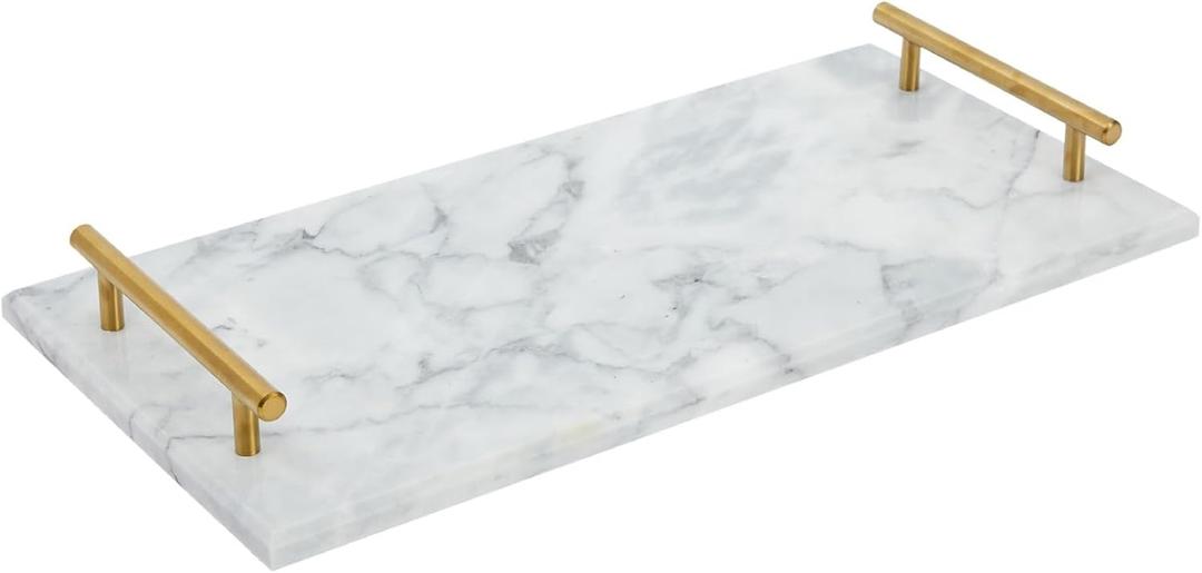 Juvale Marble Serving Tray - 15 x 7.5-Inch, Rectangular, Modern, Gold & White - Coffee Table Tray with Gold Handles & Marble Decor