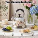 Stainless Steel Whistling Tea Kettle Stovetop - 3.1QT Tea Pot for Stove Top, Vintage Floral Print, Foldable Handle, 304 Stainless Steel Interior Teatop for Tea, Coffee, Party & Gift, 3.1 Quarts