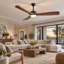 60 Inch Ceiling Fan with Light and Remote & APP Control, ABS Ceiling Fan with 3 Blades and Downrods, Reversible Quiet DC Motor, Farmhouse Ceiling Fans with Lights for Bedroom Living Room Patio Porch