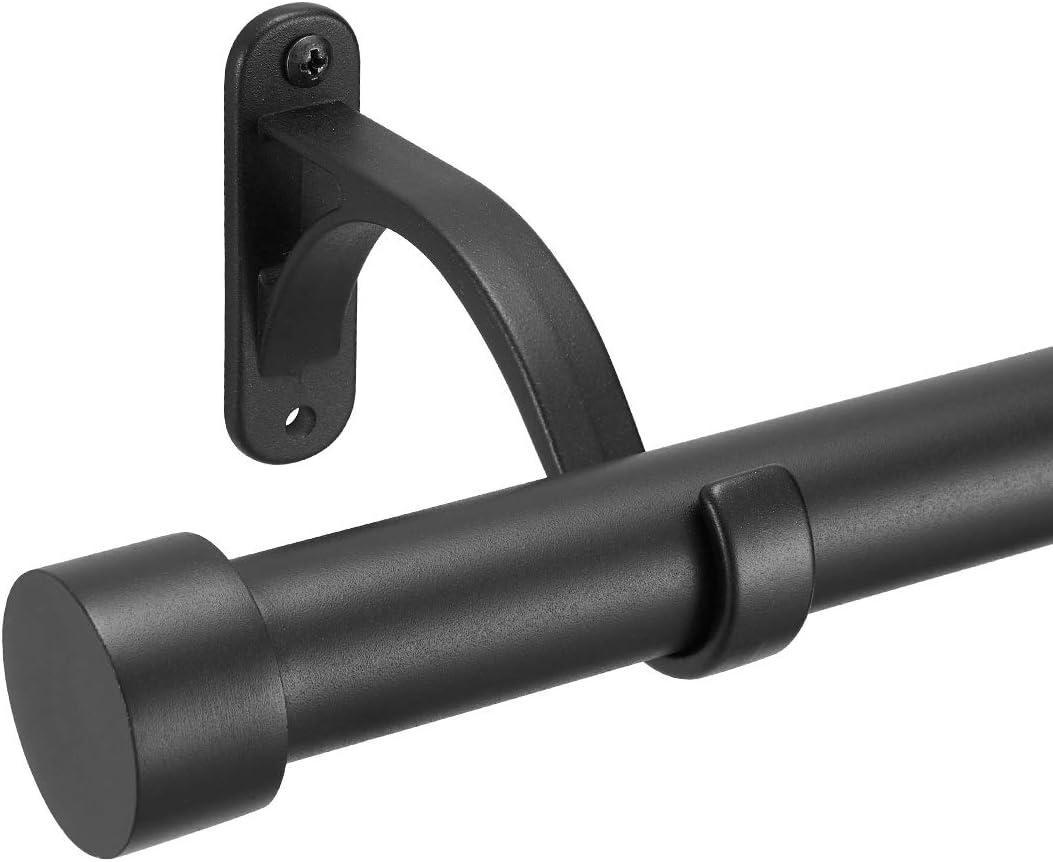 1-Inch Diameter Curtain Rod, Adjustable Rod Set with Premium Aluminum Brackets and Finials, Single Heavy-Duty Curtain Rods for Windows (Matte Black, 28-48")