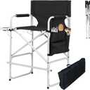 Makeup Chair for Makeup Artist 41'',Tall Directors Chairs Foldable with Side Table Cup Holder Storage Bag and Footrest, Folding Chair Makeup Chair for Clients 400lbs Capacity, without Mesh Bags