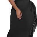 Vrtige Women's 2 Piece Outfits Halter Sleeveless Crop Top and Fringe Bodycon Maxi Skirt Set (Black, XXL)