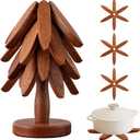 Wooden Trivets for Hot Dishes Hot Dish Coaster with Tree-Shaped Wood Collapsible Hot Pad Trivet Tree for Restaurant4 Wooden Trivet + 1 Stand, Walnut Wood