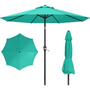10FT Patio Umbrella, Outdoor Umbrella with Push Button Tilt and Crank, 8 Sturdy Ribs, UV Protection & Waterproof Market Umbrella for Pool, Backyard, Beach,Deck (Cerulean), 10 feet diameter, standard pole length