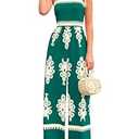 PRETTYGARDEN Women's Summer Boho Jumpsuits One Piece Beach Vacation Outfits Spaghetti Strap Wide Leg Pants Rompers Size S