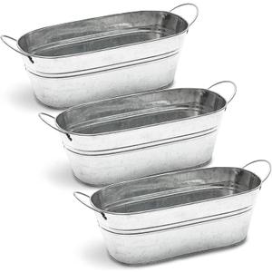 Juvale Galvanized Tub Planter with Handles - 11.8 x 5.5 x 4 in, 3-Pack, Silver, Rustic - Tin Basket Display & Metal Water Trough Accent
