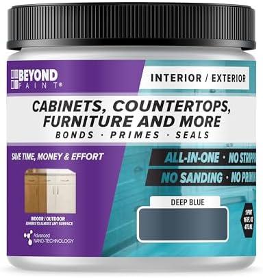 Beyond Paint All-in-One Refinishing Paint, No Sanding, Matte Finish for Cabinets, Countertops, Furniture and Doors, 1 Pint, Deep Blue