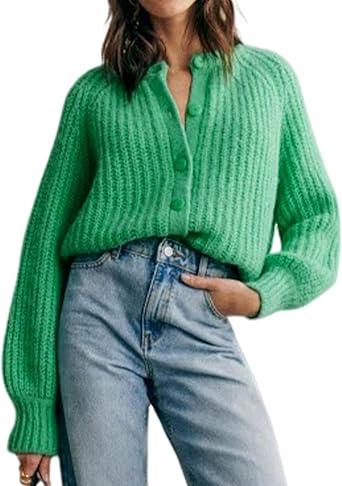 Cardigan Sweaters for Women Chunky Knit Cardigans Long Sleeve Button Sweater Jacket 2024 Fall Winter, S Green