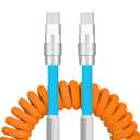 Curly Chubby New Spring Charge Cable Spiral Braid Fast Charging Cable Phones Tablet Coiled USB C Charger Cable Cord USB-C to USB A Cable, Yellow+Light Blue+White, Type-C to Type-C, 2.29FT-3.6FT