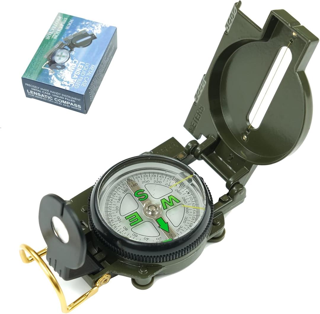 Military Sighting Compass for Hiking, Outdoor Compass for Hunting Camping & Boy Scouts - Waterproof & Durable (Green)