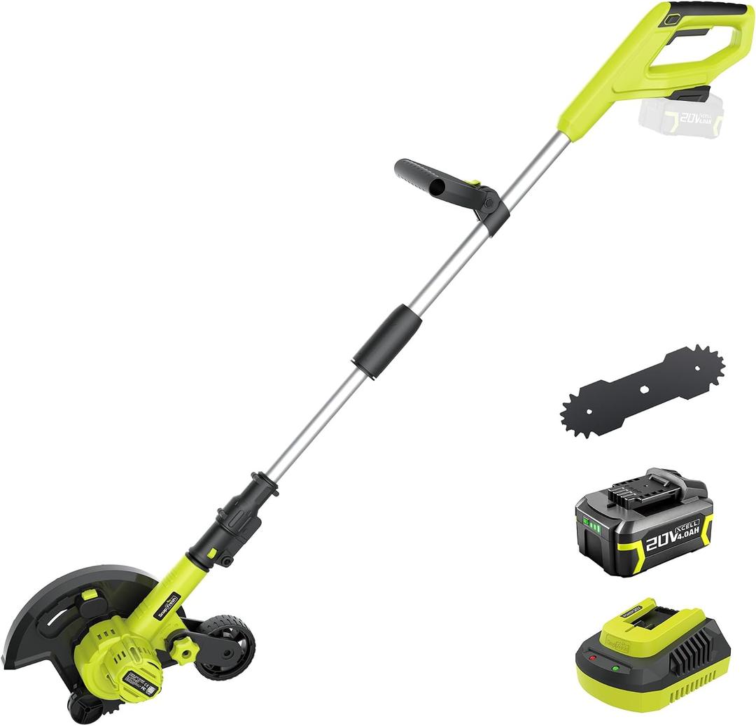 SnapFresh 20V 9 Cordless Lawn Edger, 4.0Ah Battery & Fast Charger Included, Extra Edger Blade, 4-Level Depth Adjustment, Lightweight Edger for Sidewalks, Driveways & Landscaping