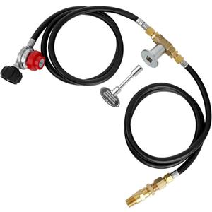 Skyflame LP Burner Connection Kit, Propane Fire Pit Replacement Parts with 1/2" Control Valve Key Set, 0~30PSI Adjustable Gas Pressure Regulator Hose, 60" Connect Hose, 150K Brass Air-Mixer