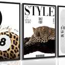3Pcs Trendy Leopard Wall Art Preppy Aesthetic Stylish Leopard Painting Picture Wall Decor Funky Lucky 8 Ball Cheetah Poster Print Artwork for Bedroom Living Room Bathroom Home Decoration Unframed (16"L x 12"W)