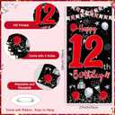 12th Birthday Decorations Boy, Red Black Happy 12th Birthday Decorations for Boys Girls, 12 Year Old Birthday Door Banner, Triangle Flag, Large Number 12 Balloons Decor Boy Twelve Bday Party Supplies