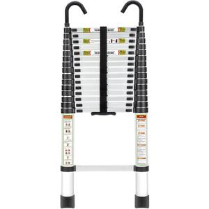 RIKADE Telescopic Ladder, 20.34FT Aluminum Telescoping Ladder with Stable Hook and Non-Slip Feet, Portable Extension Ladder for Household and Outdoor Working, Max Load 330lbs, Aluminum
