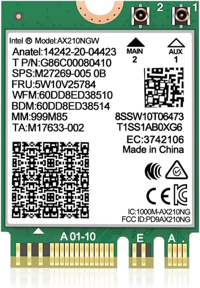 WiFi 6E Wireless Card Intel AX210 NGW Bluetooth 5.3 TriBand 5400Mbps Network Adapter for Laptop Support Windows 10/11 (64bit) M.2/NGFF