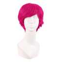 MapofBeauty 10 Inch/25 cm Side Bangs Fashion Men Short Curly Hair Cosplay Wig (Hot Pink)