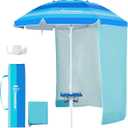 Grandekor 7FT Beach Umbrellas for Sand Heavy Duty Wind Portable Beach Umbrella with Table Travel Beach Umbrella with Carry Bag Sun Umbrella Beach, UV 50+