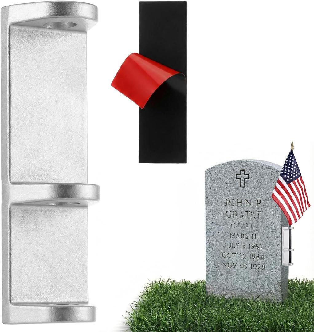 1 Pcs Aluminum Adhesive Flag Holder for Gravestones and Memorials with Silver Finish Durable and Secure Attachment for Stone and Concrete Memorials Cemetery Flag Display Holder