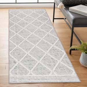 ReaLife Rugs Machine Washable Area Rug Runner - Living Room Bedroom Bathroom Kitchen Entryway Office - Padded Low Pile Stain Resistant Premium - Boho Modern Farmhouse - Tessa - Gray Ivory 2'6" x 8'