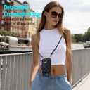 Designer Crossbody Phone Case for iPhone 16ePU Leather Zipper Wallet Case with Card Holder Kickstand Folio Case Adjustable Removable Lanyard Strap for iPhone 16e 6.1inch Black