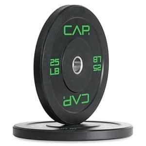 CAP Barbell Economy Olympic Bumper Plate Set with Green Logo, Black, 25 lb Pair