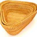 Set of 3 Handmade Rattan Triangle Fruit Basket Side Table Decorative Organizers Corner Shelves Snack Serving Bowls,10 Inch Woven Wicker Brown Basket with 3" Wall