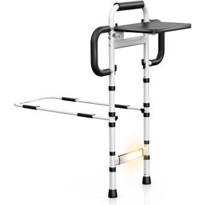 Bed Rails for Elderly Adults Safety, FSA/HSA Eligible Height Adjustable Bed Rail with Non-Slip Handle Foldable Desk & Motion Sensor Light Up to 350 Lbs Bed Rails for King Queen Full Twin Bed (White)